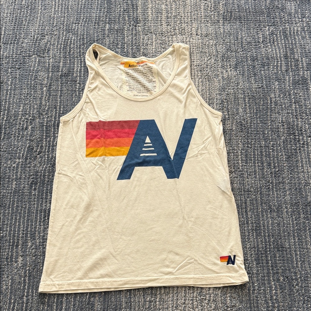 Aviator Nation Cream Tank with Navy Logo and Sunset Accent